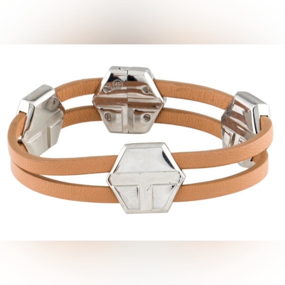 SOLD✨️NWT Tory Burch Double Leather Strand Bracelet With Silver Studs, Dust Bag